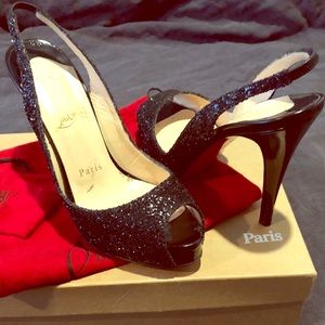 Christian Louboutin 120 Black Glitter Peeptoe